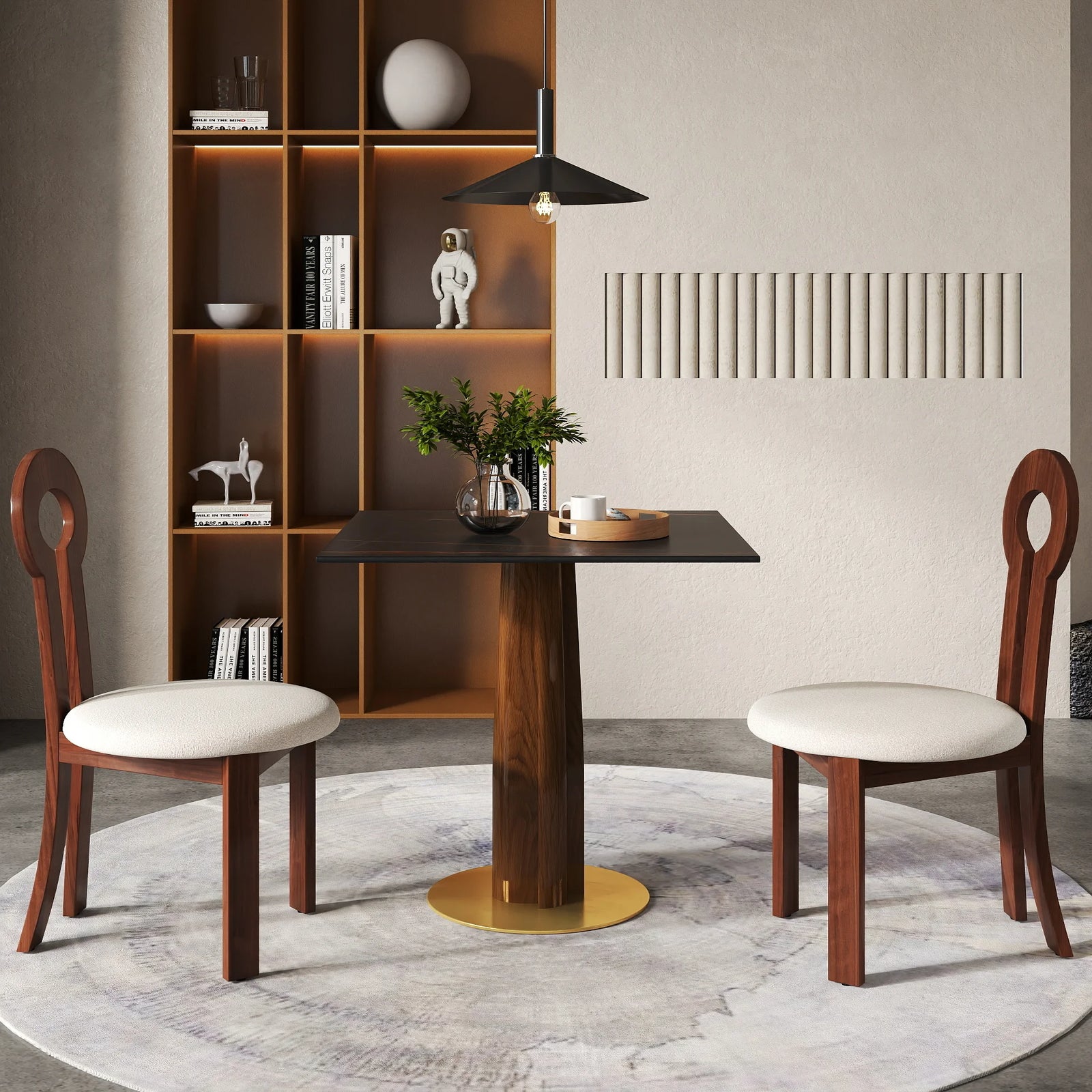 Mesa de bistró Nero de piedra sinterizada | Cuadrada negra de 86 cm con base de madera