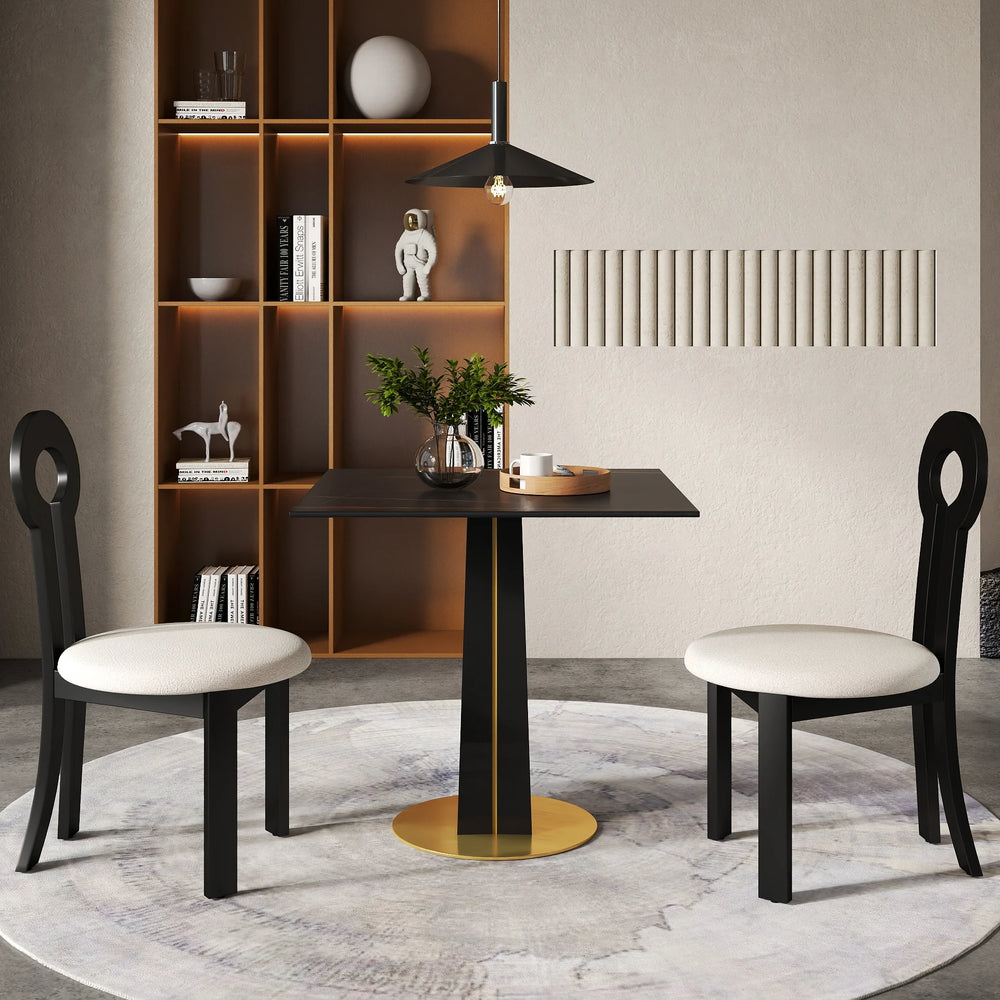 Nero Sintered Stone Bistro Table | 34" Black Square With Wood Base