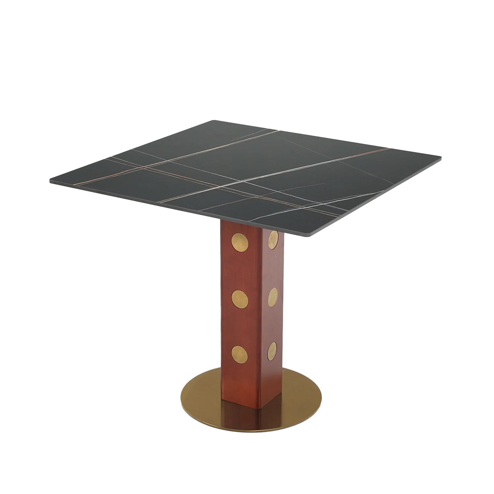 Mesa de bistró Nero de piedra sinterizada | Cuadrada negra de 86 cm con base de madera
