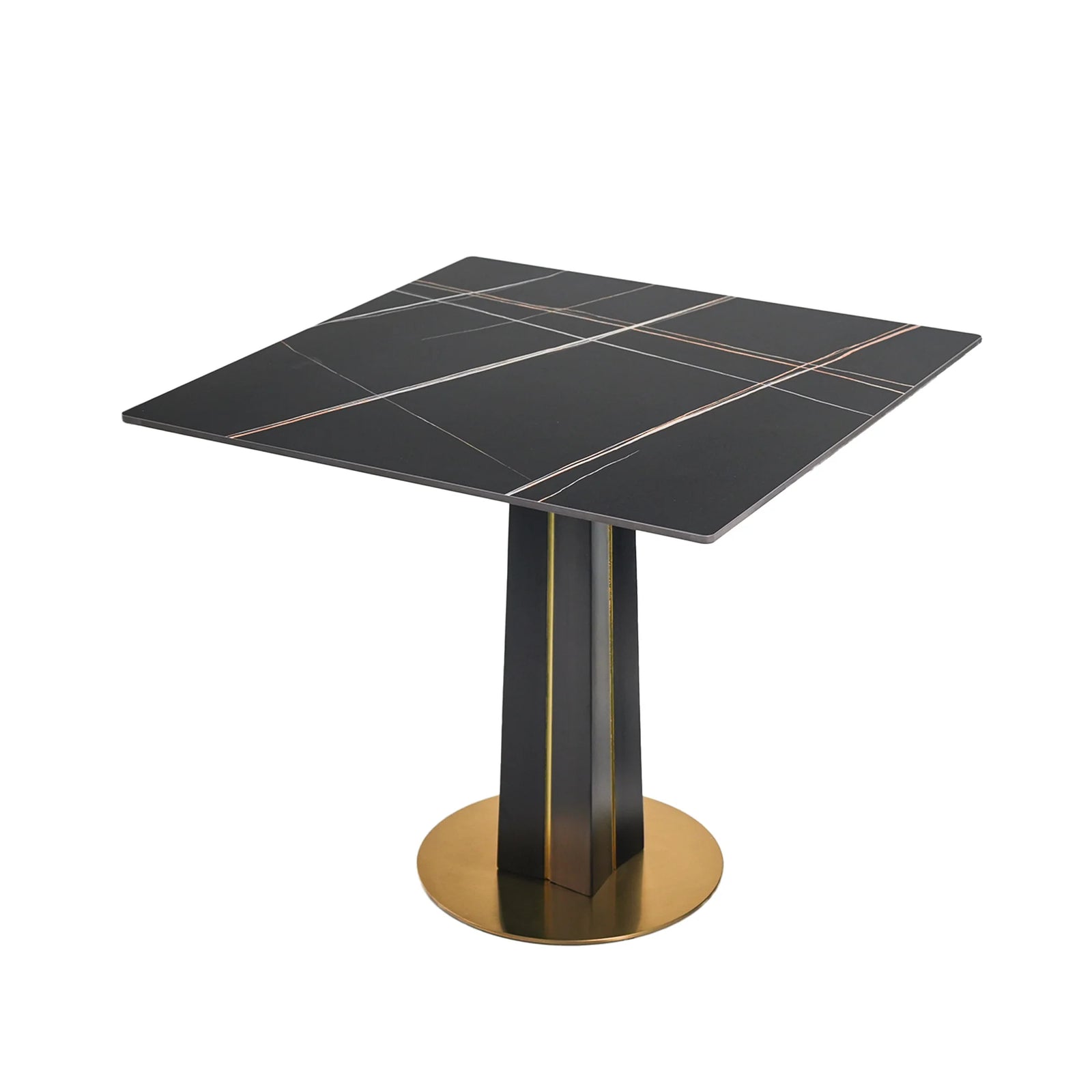 Mesa de bistró Nero de piedra sinterizada | Cuadrada negra de 86 cm con base de madera
