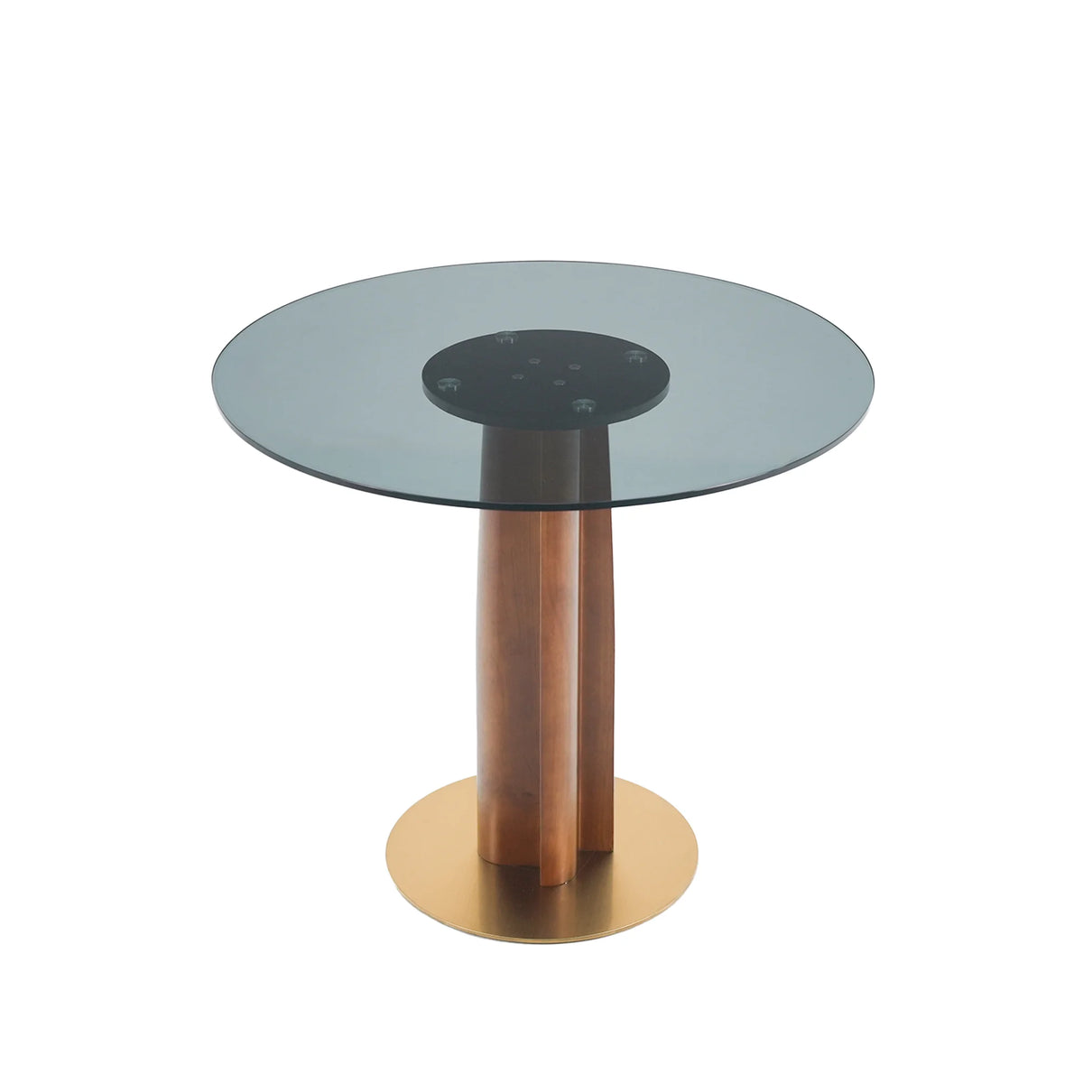 Oro Glass Bistro Table | 34" Gray Round With Wood Base