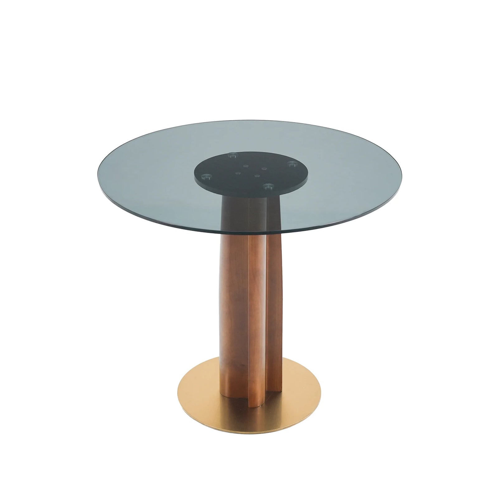 Mesa de bistró Oro Glass | Redonda gris de 86 cm con base de madera