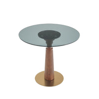Oro Glass Bistro Table | 34" Gray Round With Wood Base