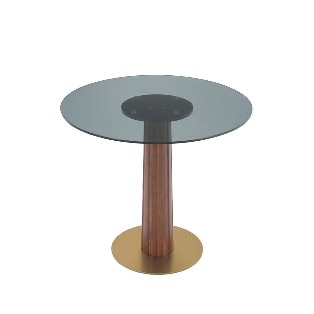 Oro Glass Bistro Table | 34" Gray Round With Wood Base