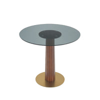 Oro Glass Bistro Table | 34" Gray Round With Wood Base
