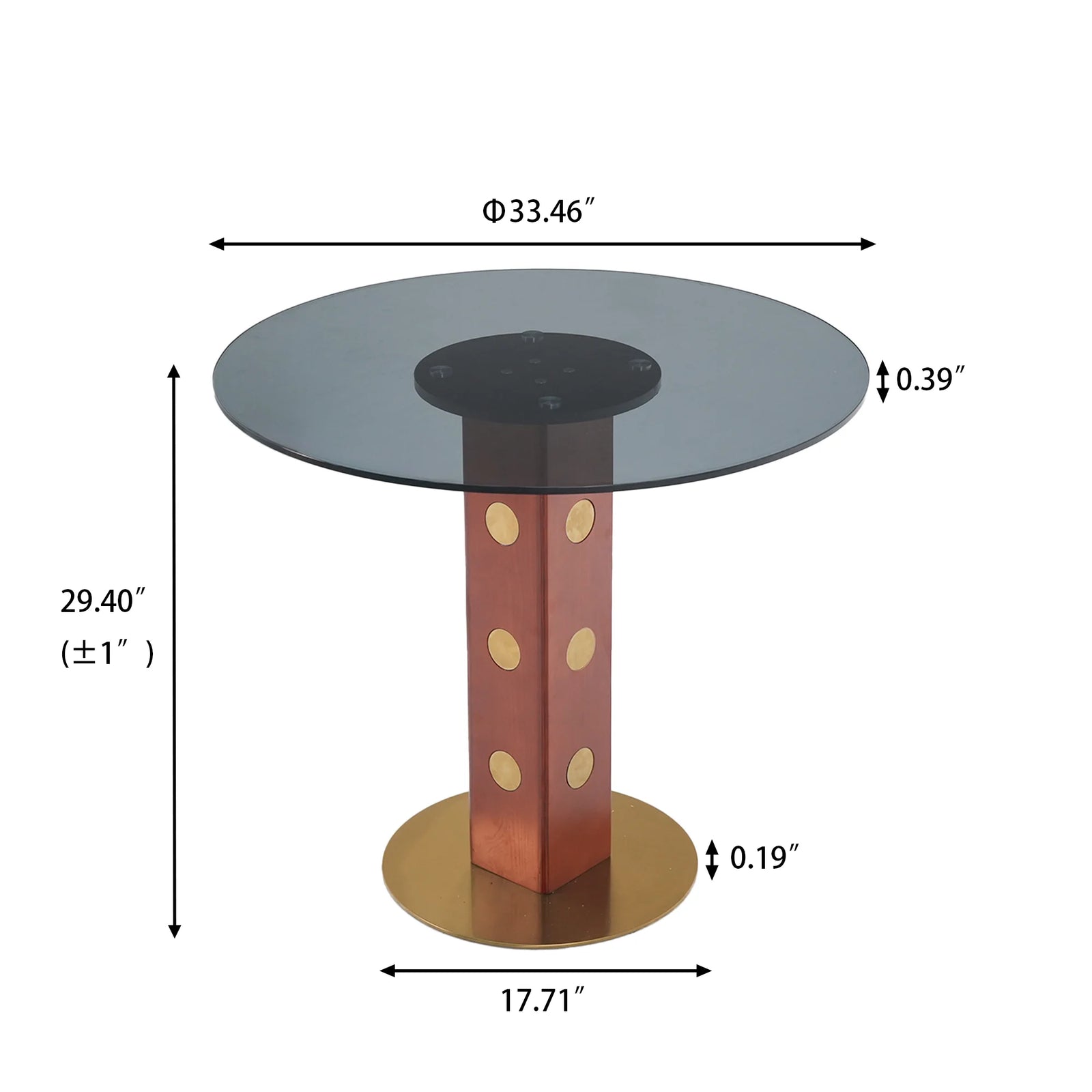 Mesa de bistró Oro Glass | Redonda gris de 86 cm con base de madera