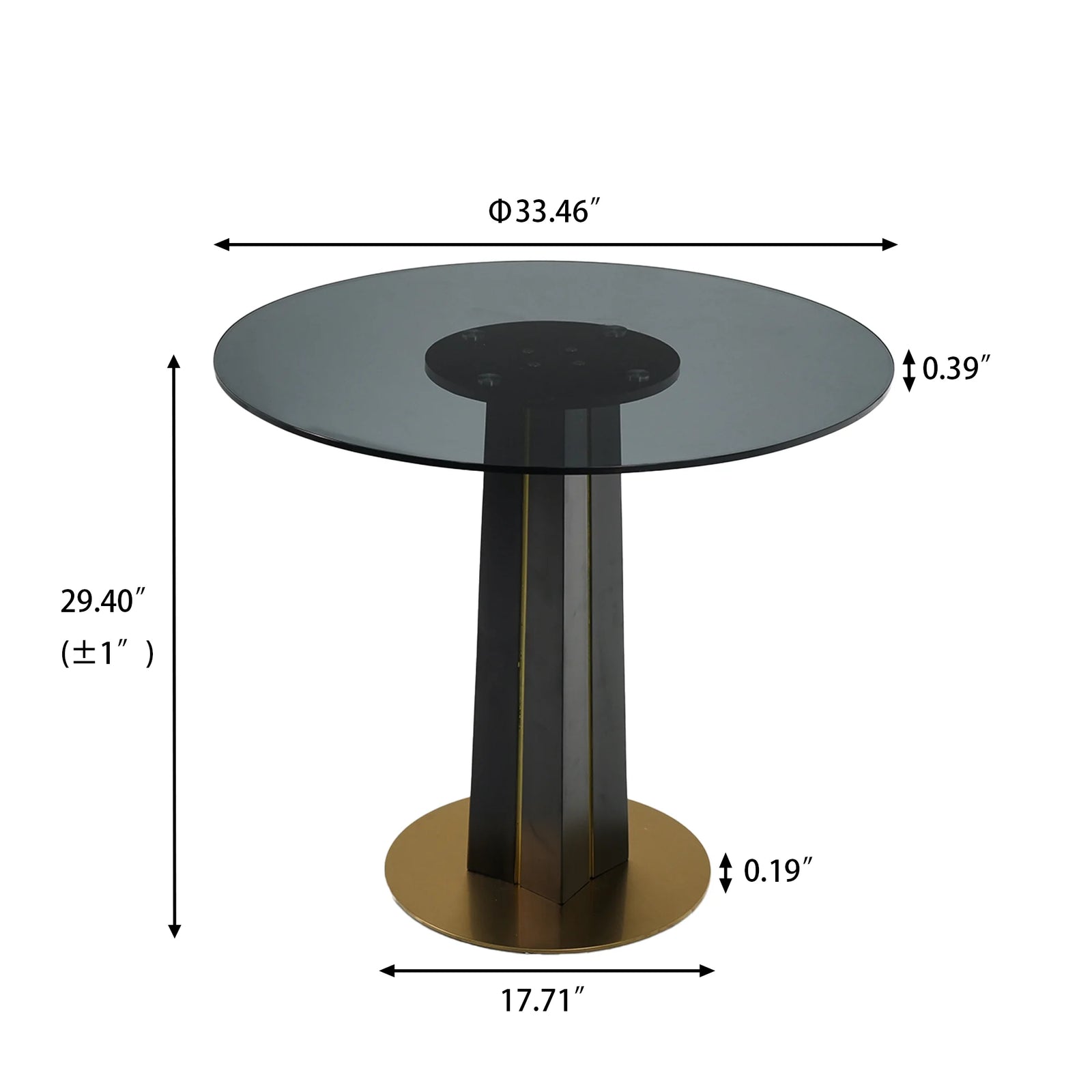 Mesa de bistró Oro Glass | Redonda gris de 86 cm con base de madera