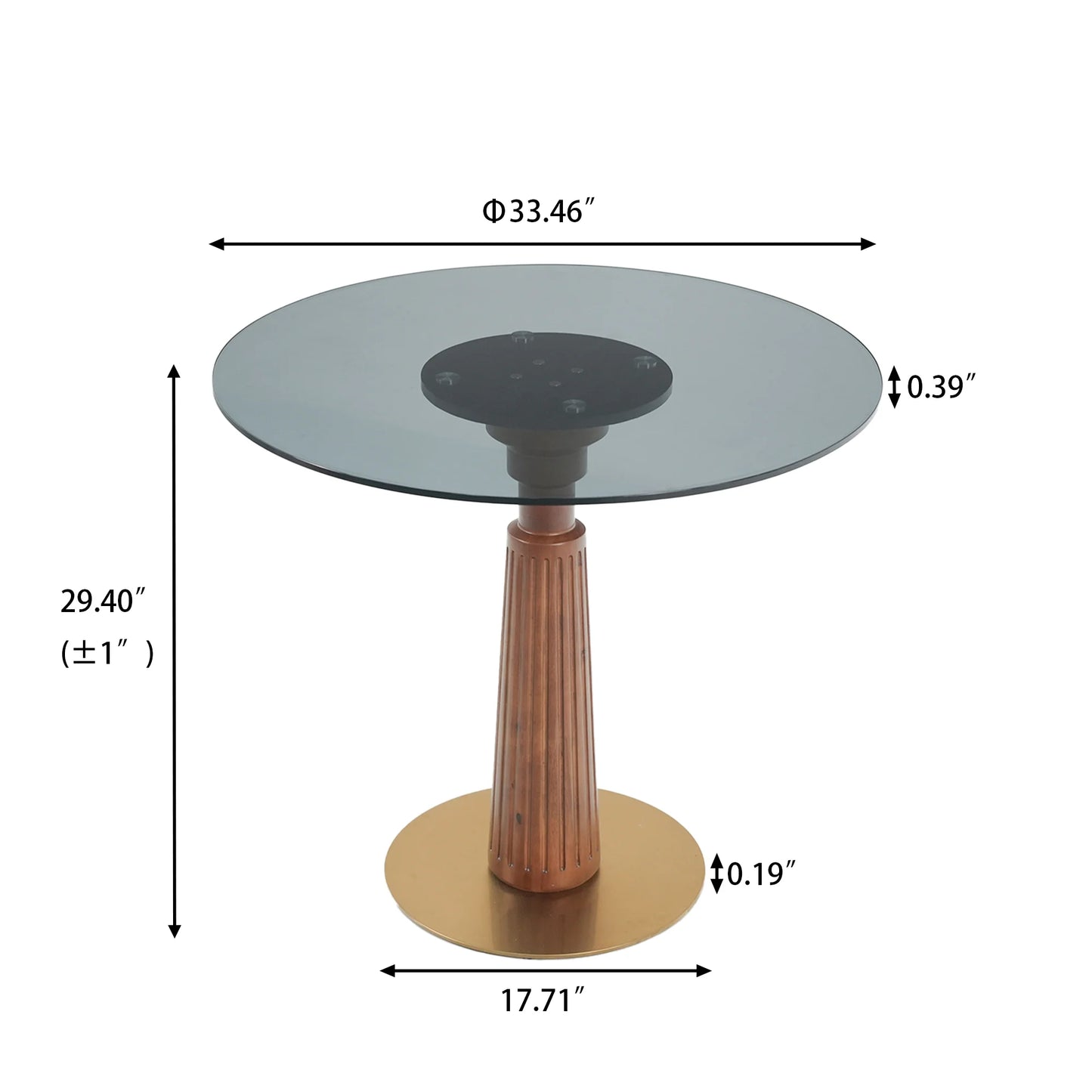 Oro Glass Bistro Table | 34" Gray Round With Wood Base