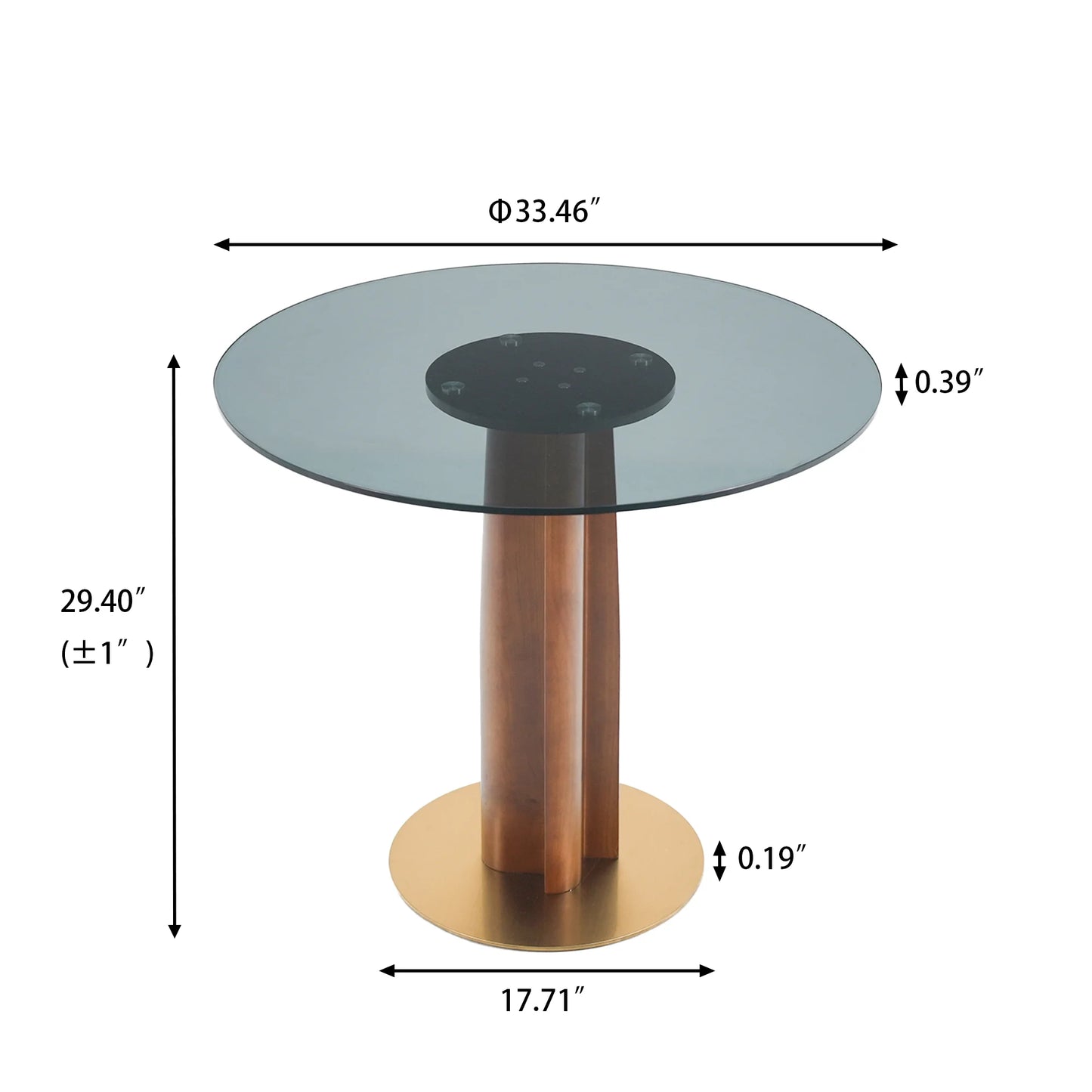 Oro Glass Bistro Table | 34" Gray Round With Wood Base