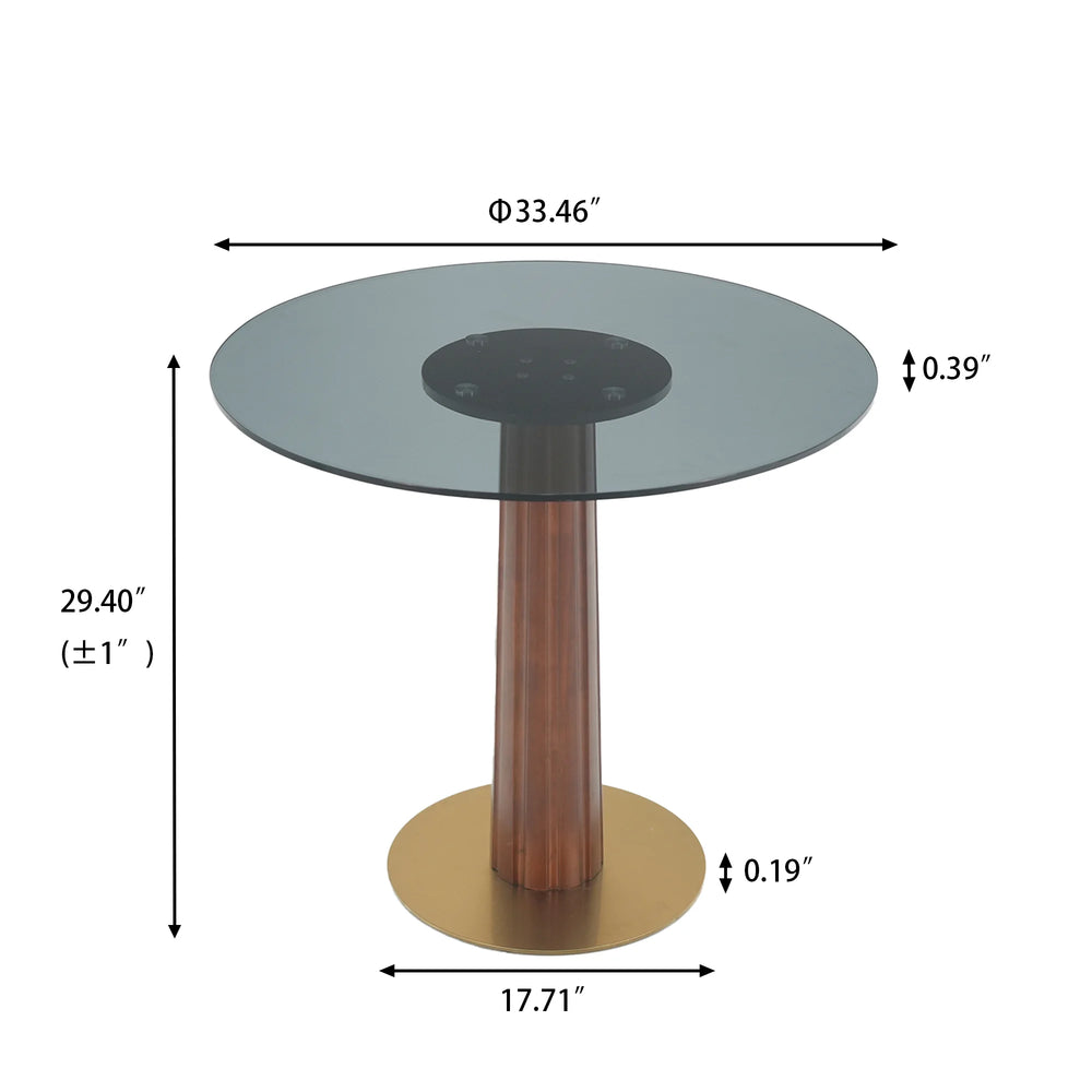 Oro Glass Bistro Table | 34" Gray Round With Wood Base
