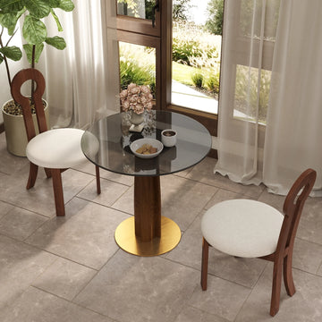 Mesa de bistró Oro Glass | Redonda gris de 86 cm con base de madera