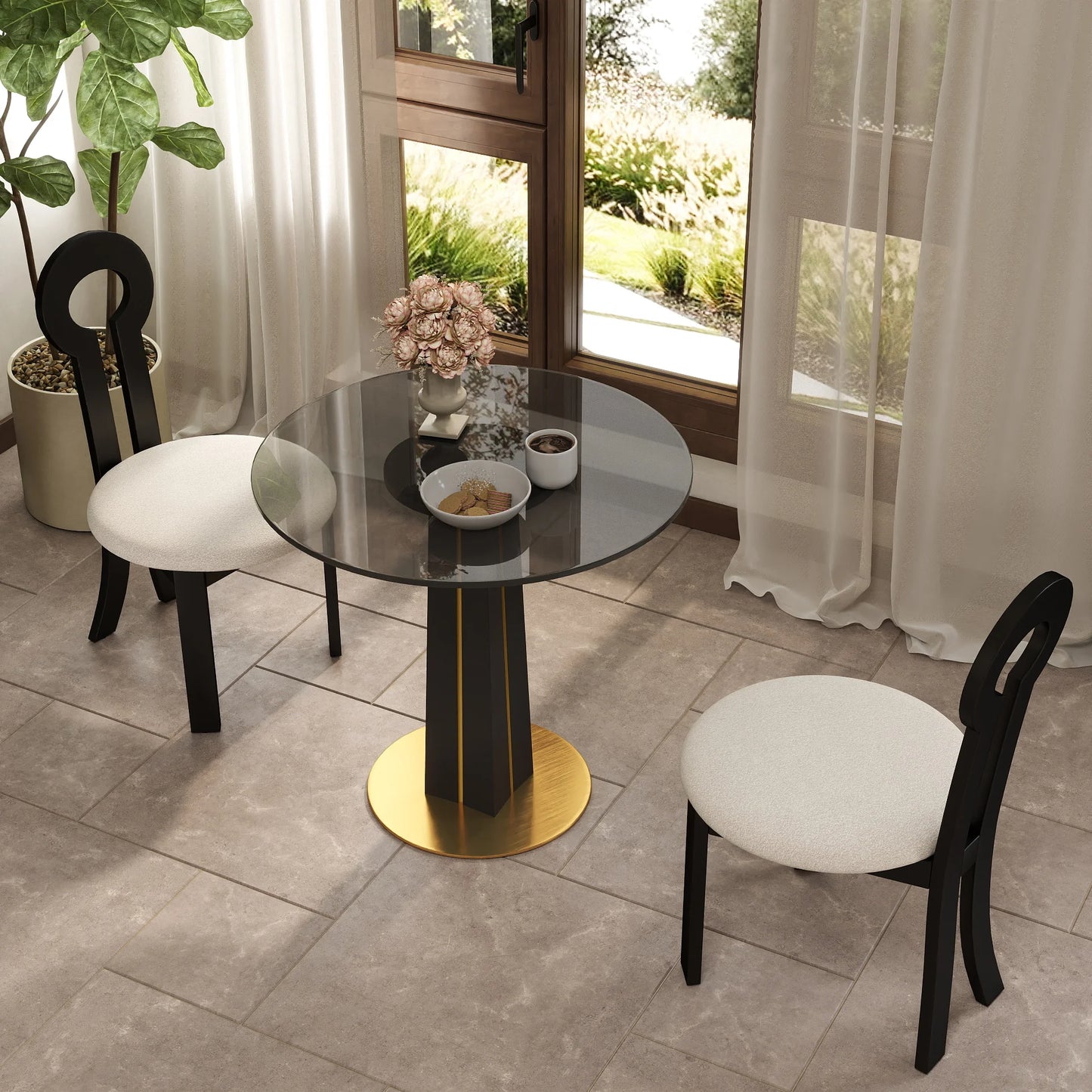 Oro Glass Bistro Table | 34" Gray Round With Wood Base