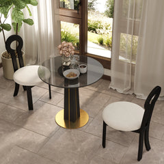 Oro Glass Bistro Table | 34" Gray Round With Wood Base