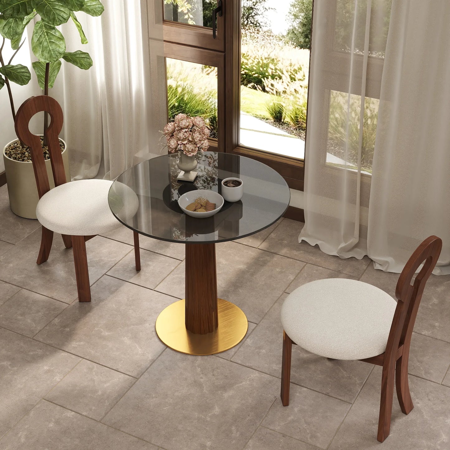 Oro Glass Bistro Table | 34" Gray Round With Wood Base