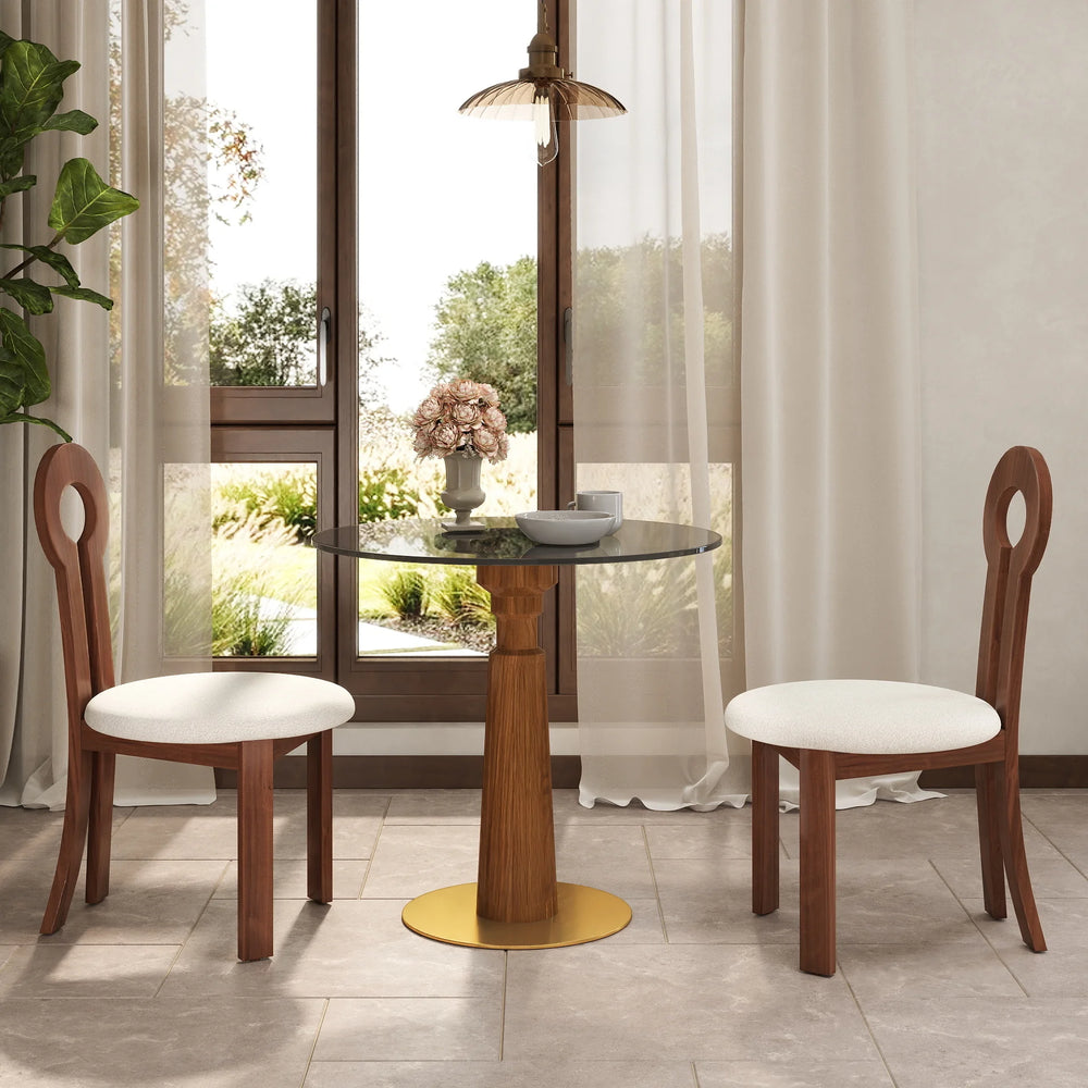 Oro Glass Bistro Table | 34" Gray Round With Wood Base