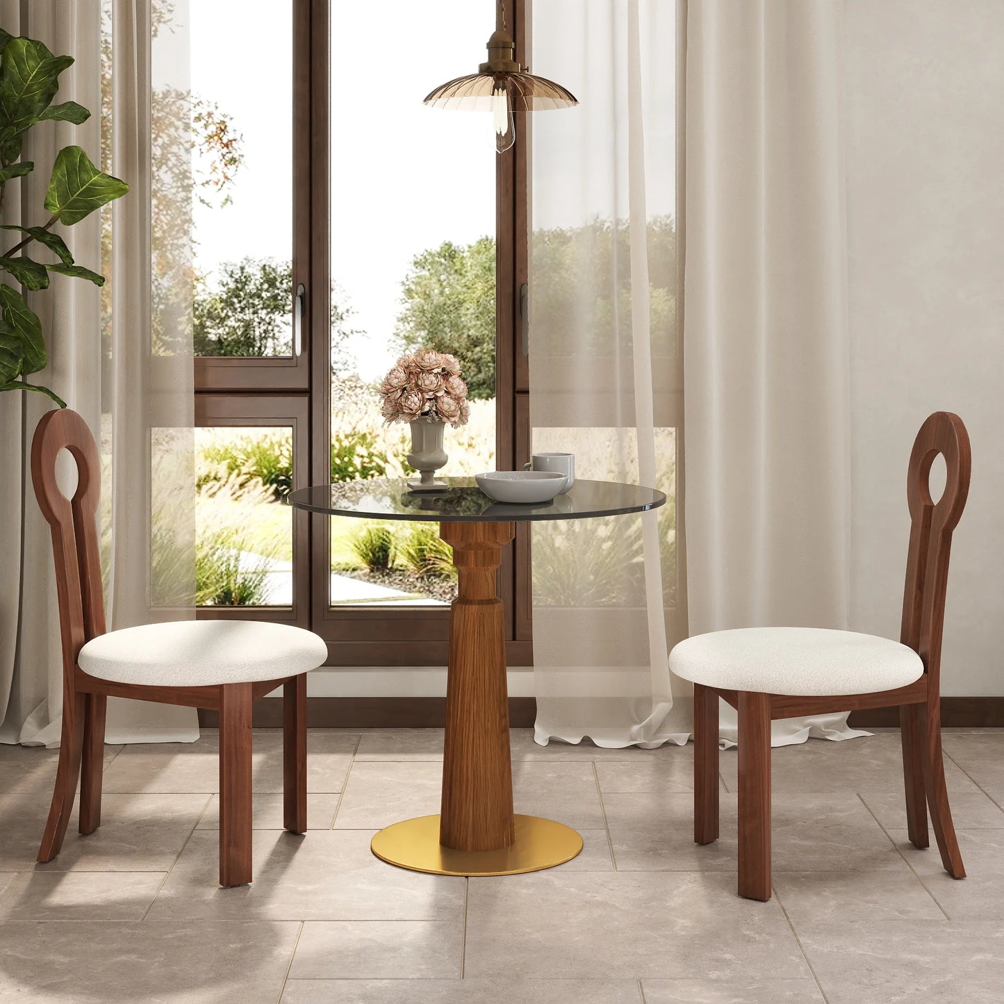 Oro Glass Bistro Table | 34" Gray Round With Wood Base