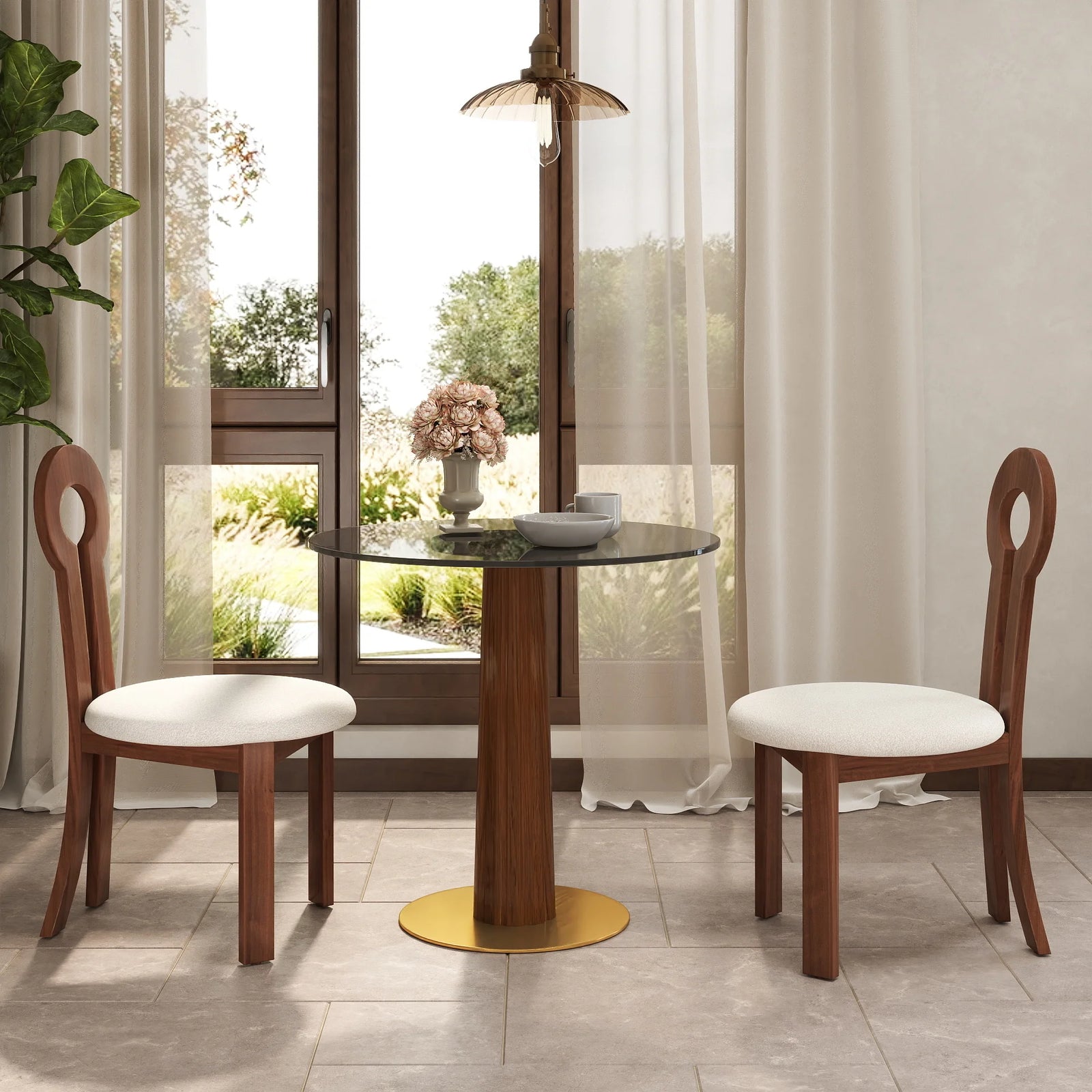 Mesa de bistró Oro Glass | Redonda gris de 86 cm con base de madera