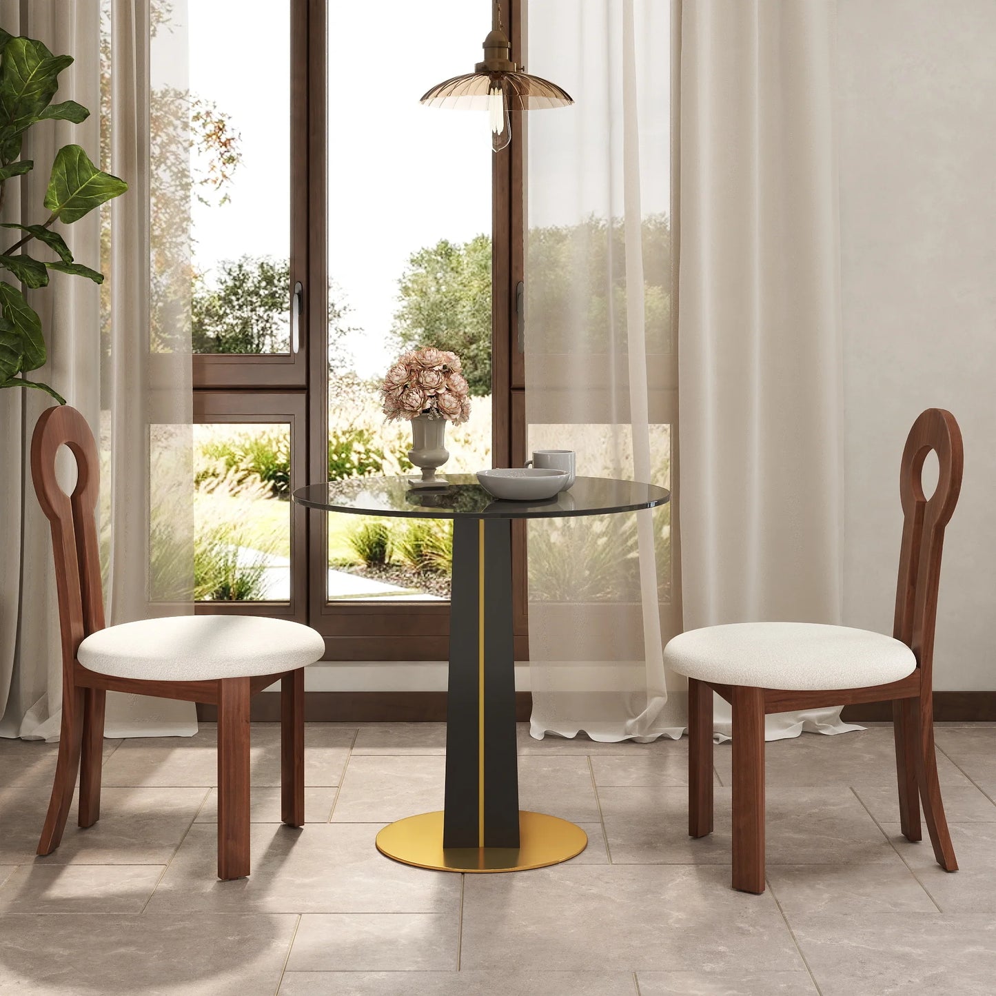 Oro Glass Bistro Table | 34" Gray Round With Wood Base