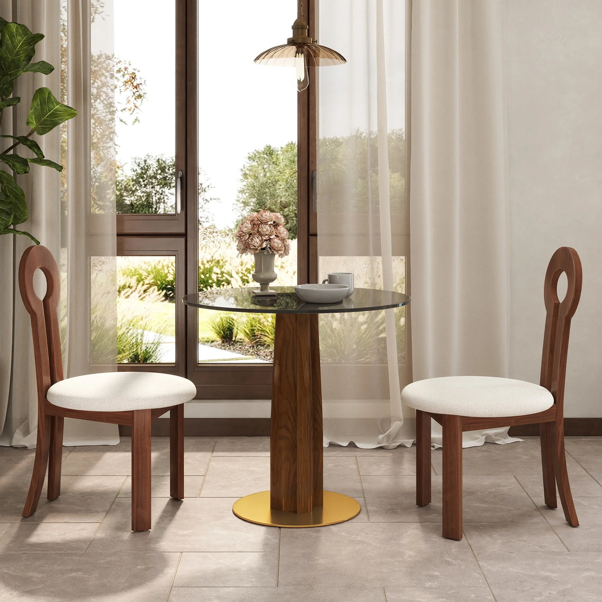 Oro Glass Bistro Table | 34" Gray Round With Wood Base