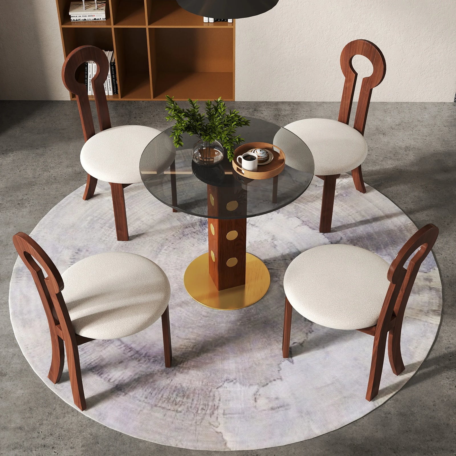 Mesa de bistró Oro Glass | Redonda gris de 86 cm con base de madera