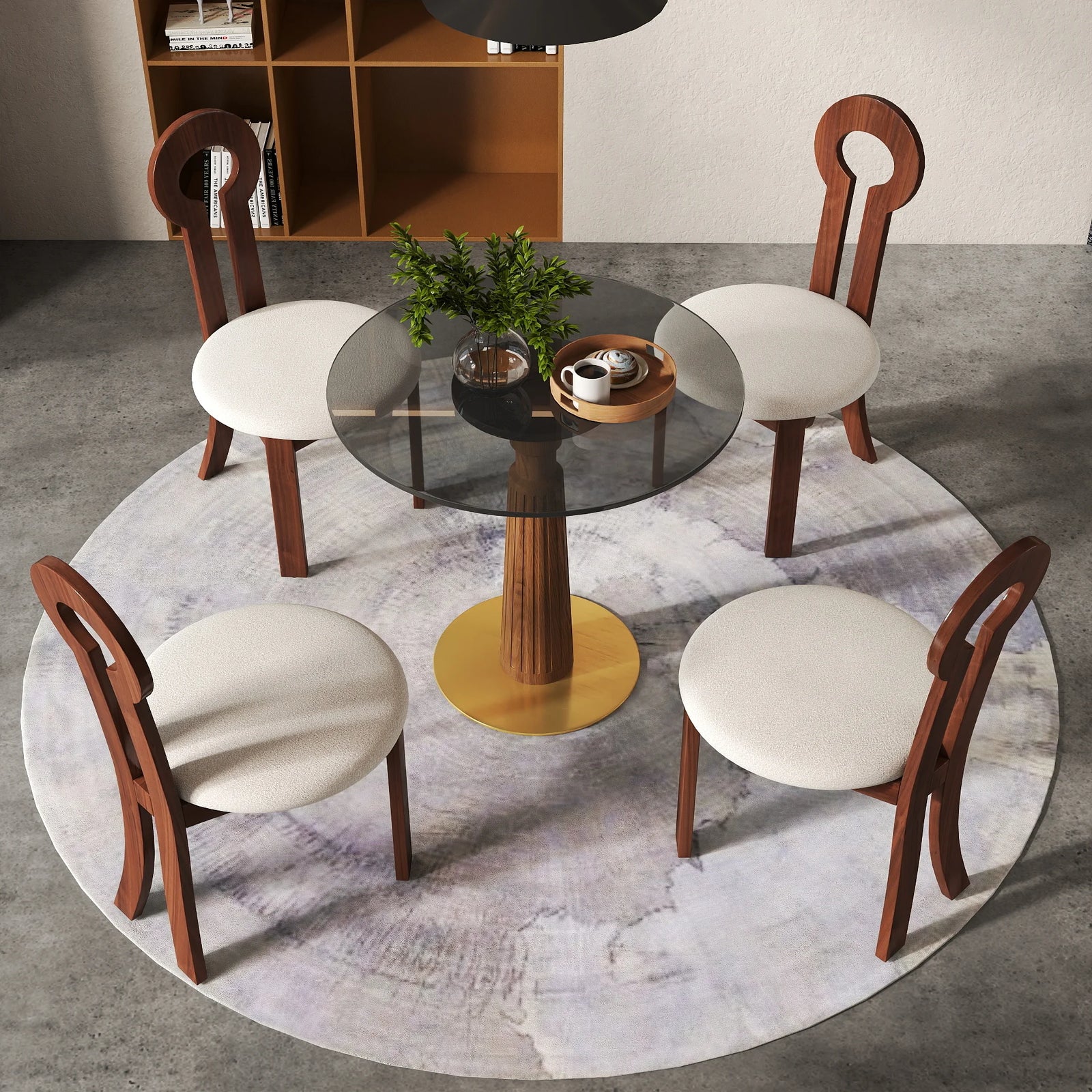 Mesa de bistró Oro Glass | Redonda gris de 86 cm con base de madera