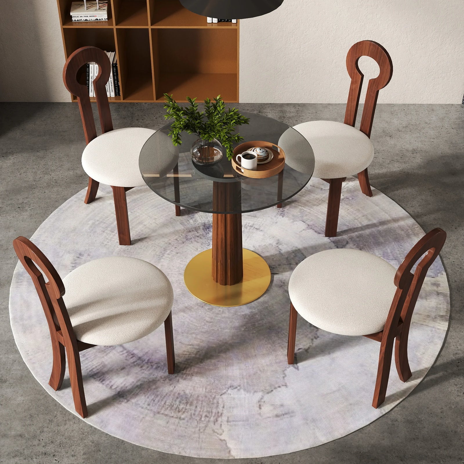 Mesa de bistró Oro Glass | Redonda gris de 86 cm con base de madera