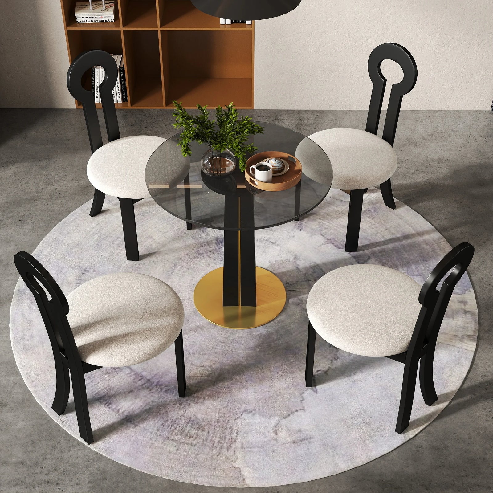 Mesa de bistró Oro Glass | Redonda gris de 86 cm con base de madera
