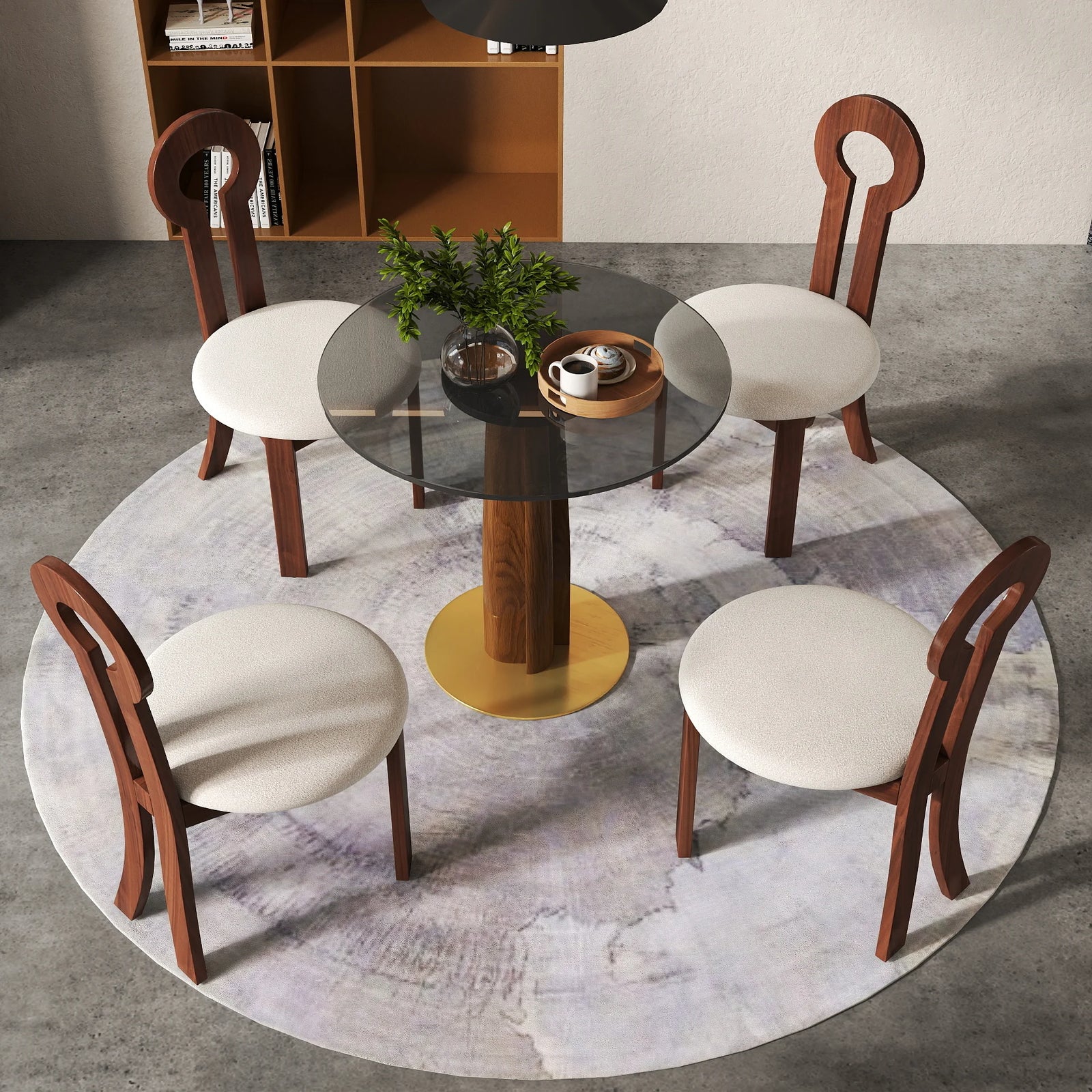 Mesa de bistró Oro Glass | Redonda gris de 86 cm con base de madera