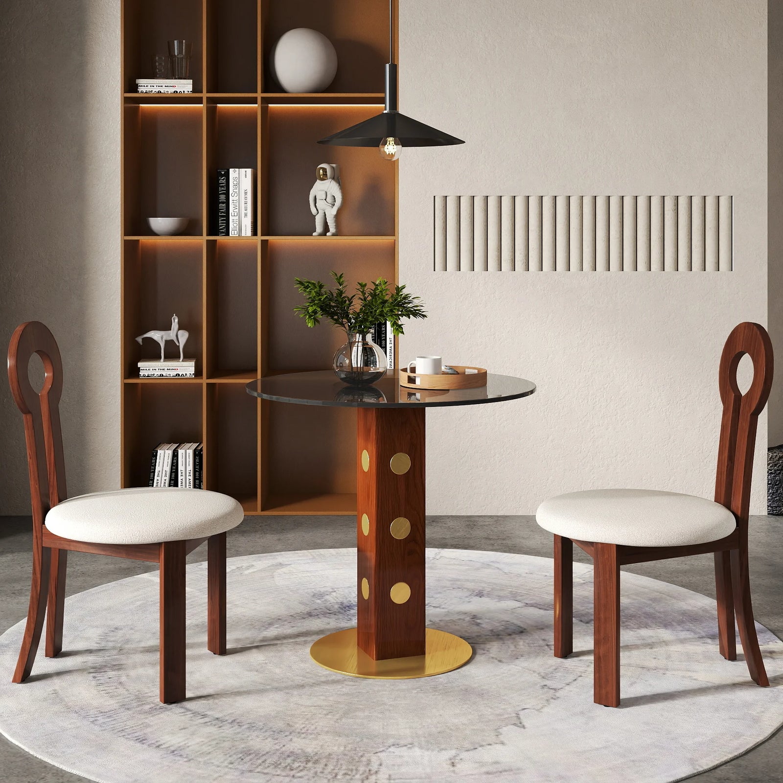 Mesa de bistró Oro Glass | Redonda gris de 86 cm con base de madera