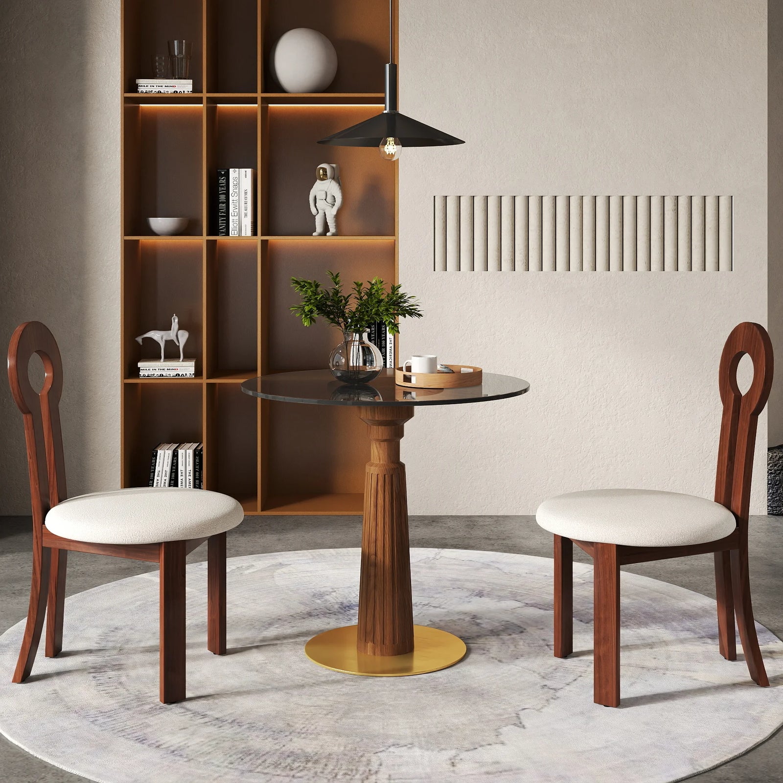 Mesa de bistró Oro Glass | Redonda gris de 86 cm con base de madera