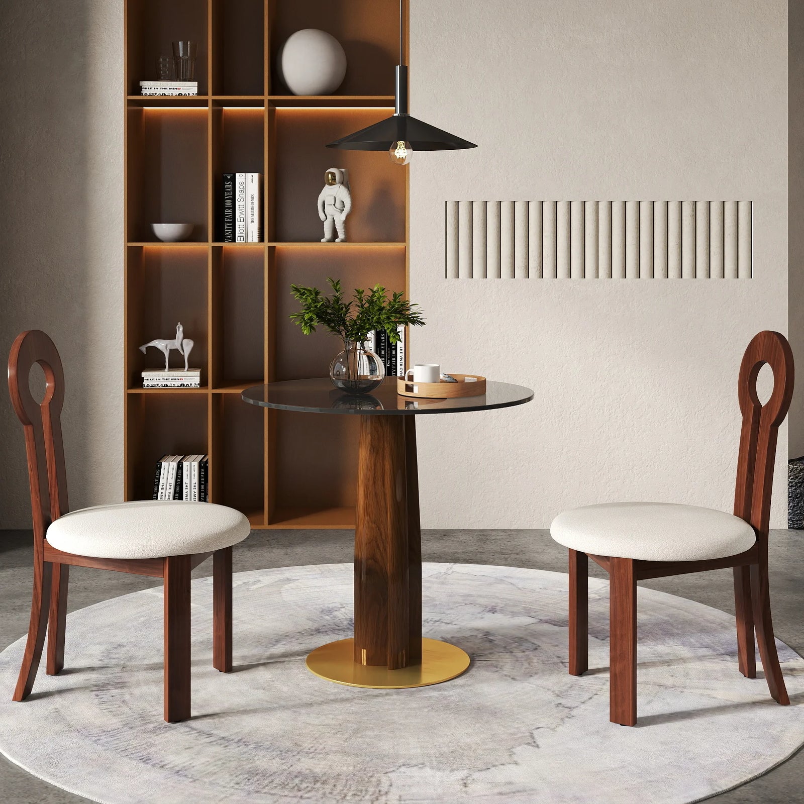 Mesa de bistró Oro Glass | Redonda gris de 86 cm con base de madera