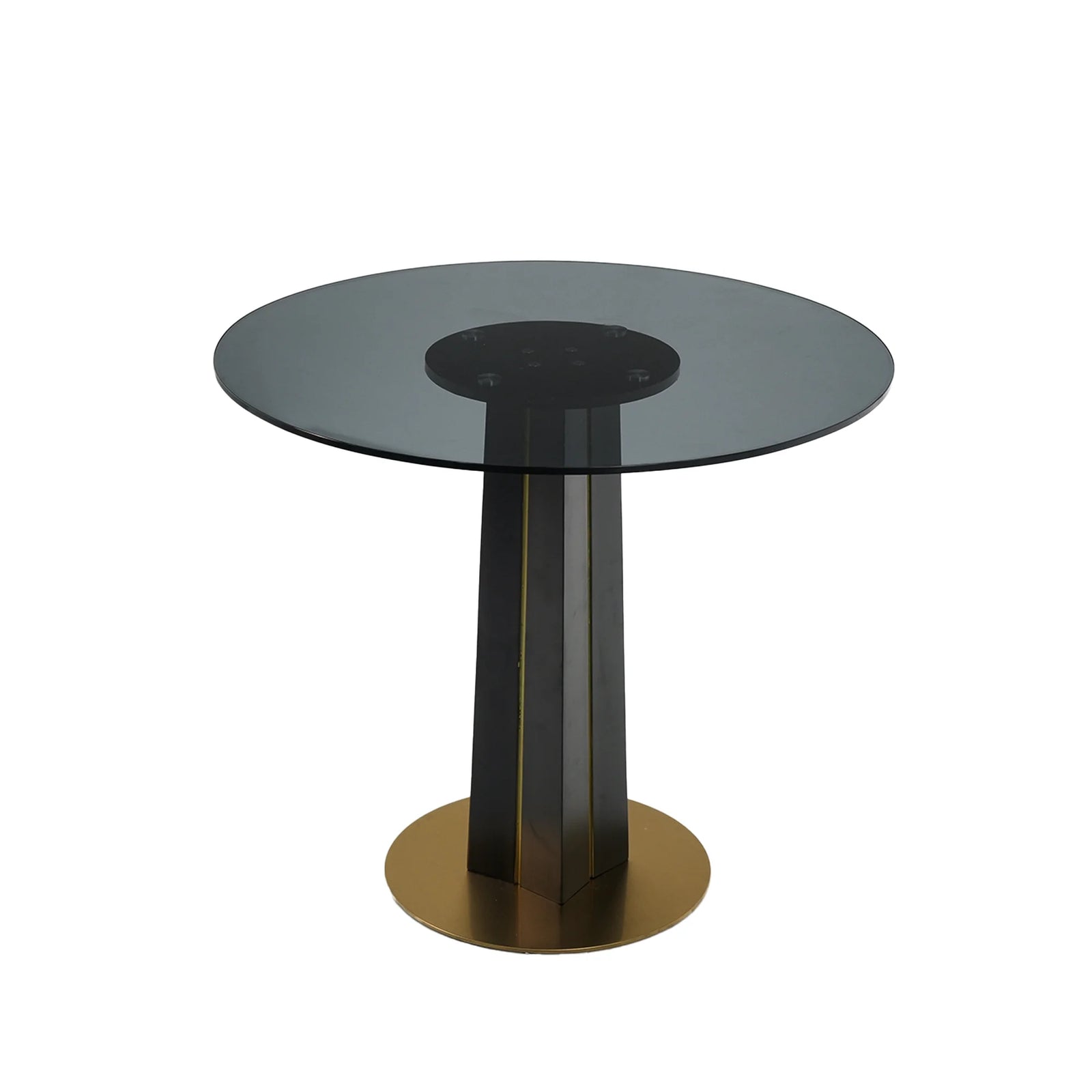 Mesa de bistró Oro Glass | Redonda gris de 86 cm con base de madera
