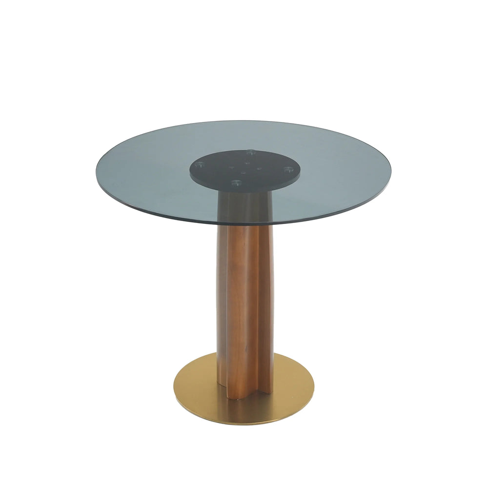 Oro Glass Bistro Table | 34" Gray Round With Wood Base