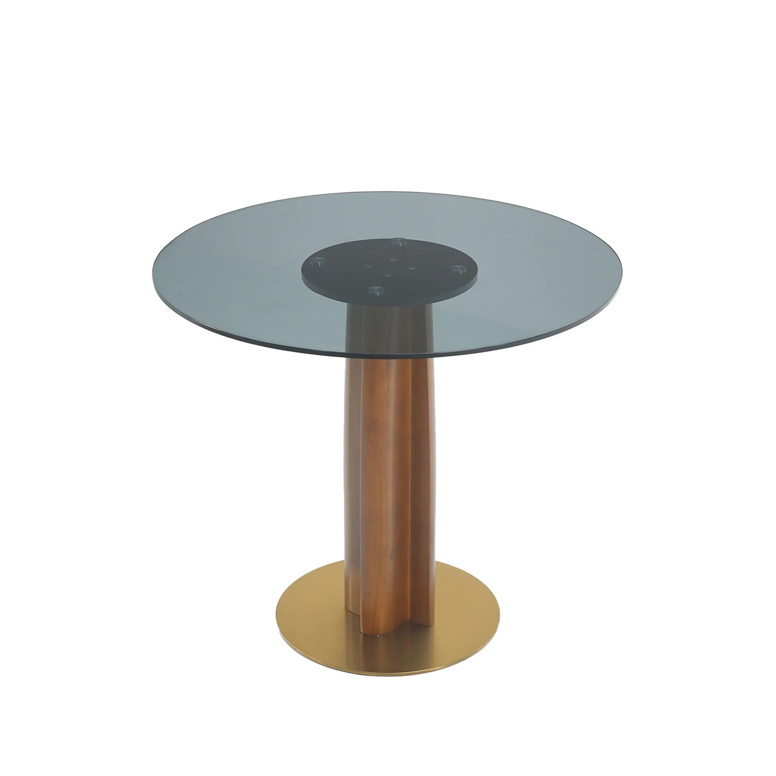 Mesa de bistró Oro Glass | Redonda gris de 86 cm con base de madera