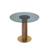 Oro Glass Bistro Table | 34" Gray Round With Wood Base