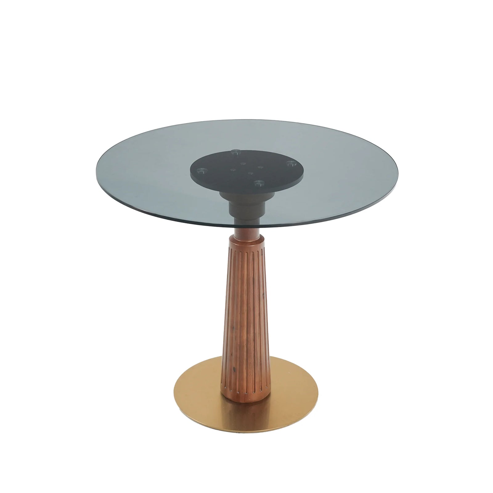 Mesa de bistró Oro Glass | Redonda gris de 86 cm con base de madera