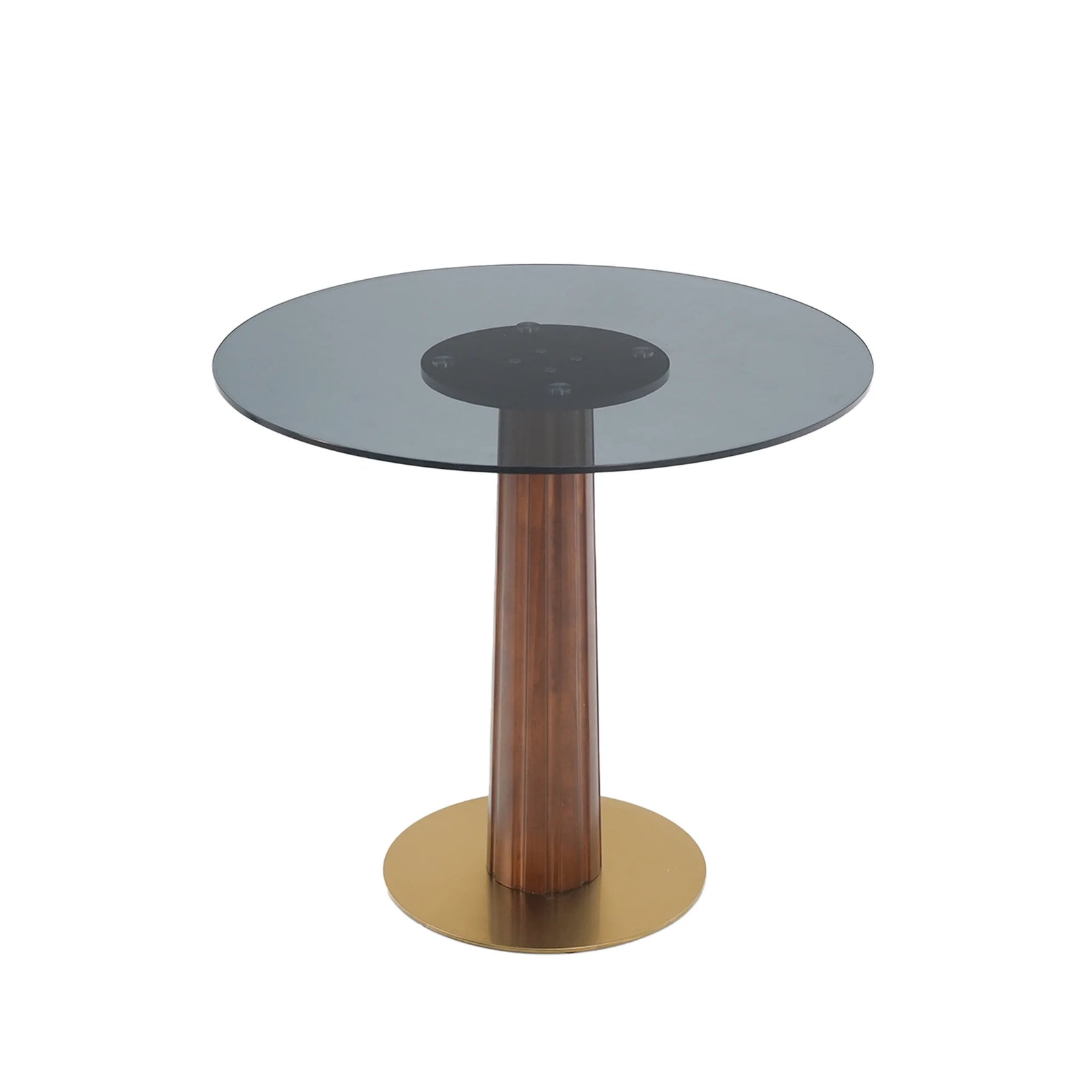 Mesa de bistró Oro Glass | Redonda gris de 86 cm con base de madera