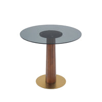Oro Glass Bistro Table | 34" Gray Round With Wood Base