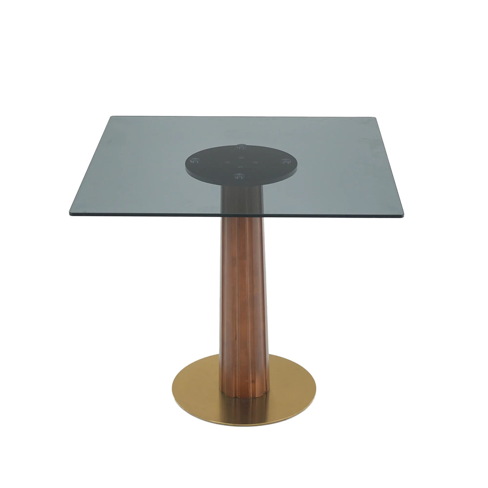 Oro Glass Bistro Table | 34" Gray Square With Wood Base