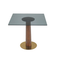 Oro Glass Bistro Table | 34" Gray Square With Wood Base