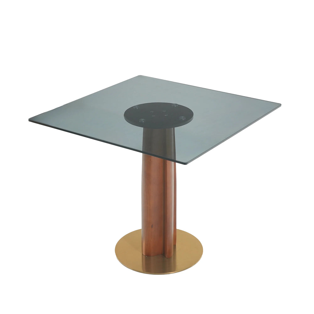 Oro Glass Bistro Table | 34" Gray Square With Wood Base