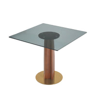 Oro Glass Bistro Table | 34" Gray Square With Wood Base
