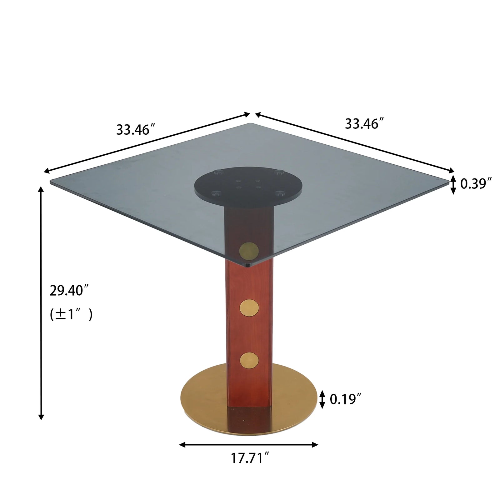 Mesa de bistró Oro Glass | Cuadrada gris de 86 cm con base de madera