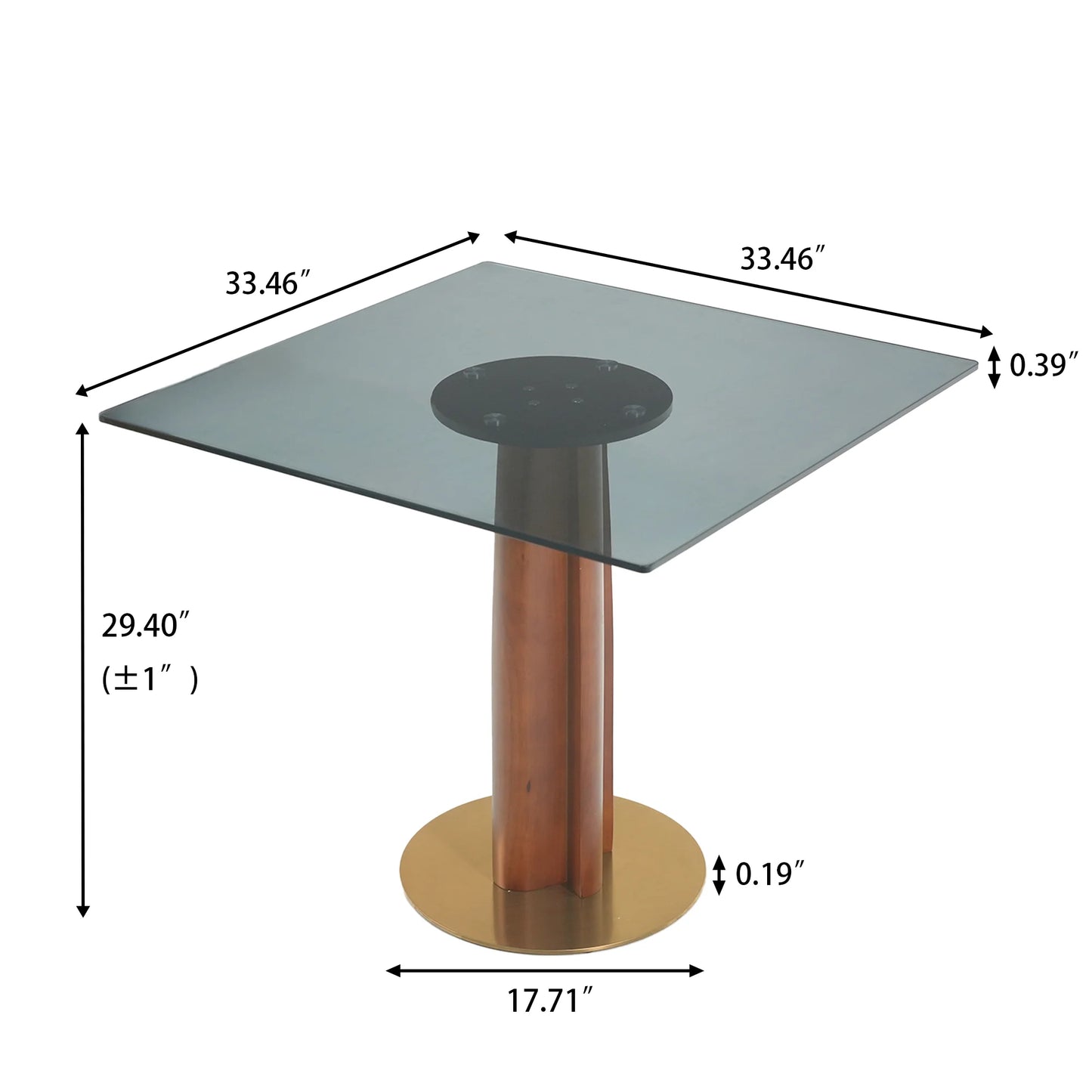 Oro Glass Bistro Table | 34" Gray Square With Wood Base