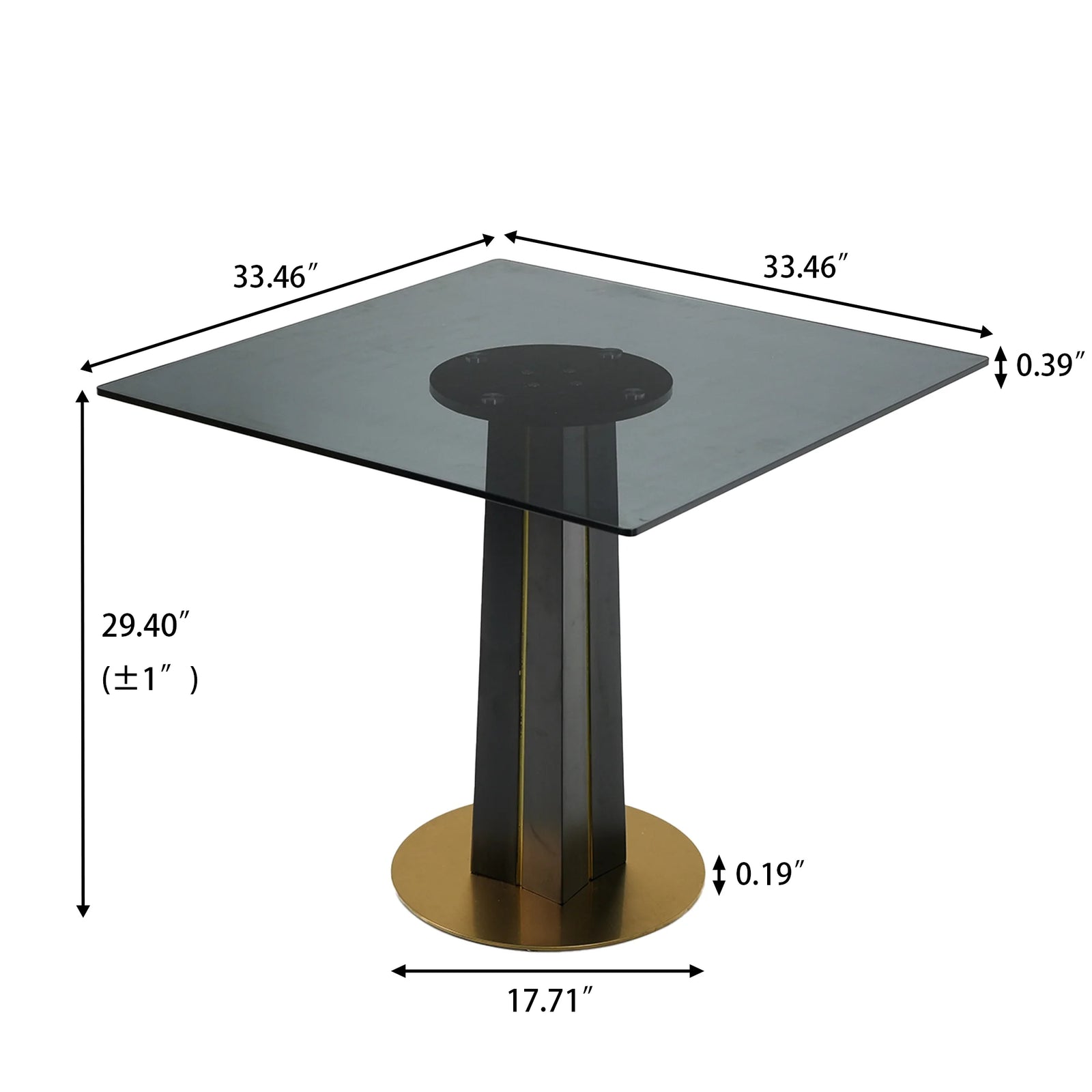 Mesa de bistró Oro Glass | Cuadrada gris de 86 cm con base de madera