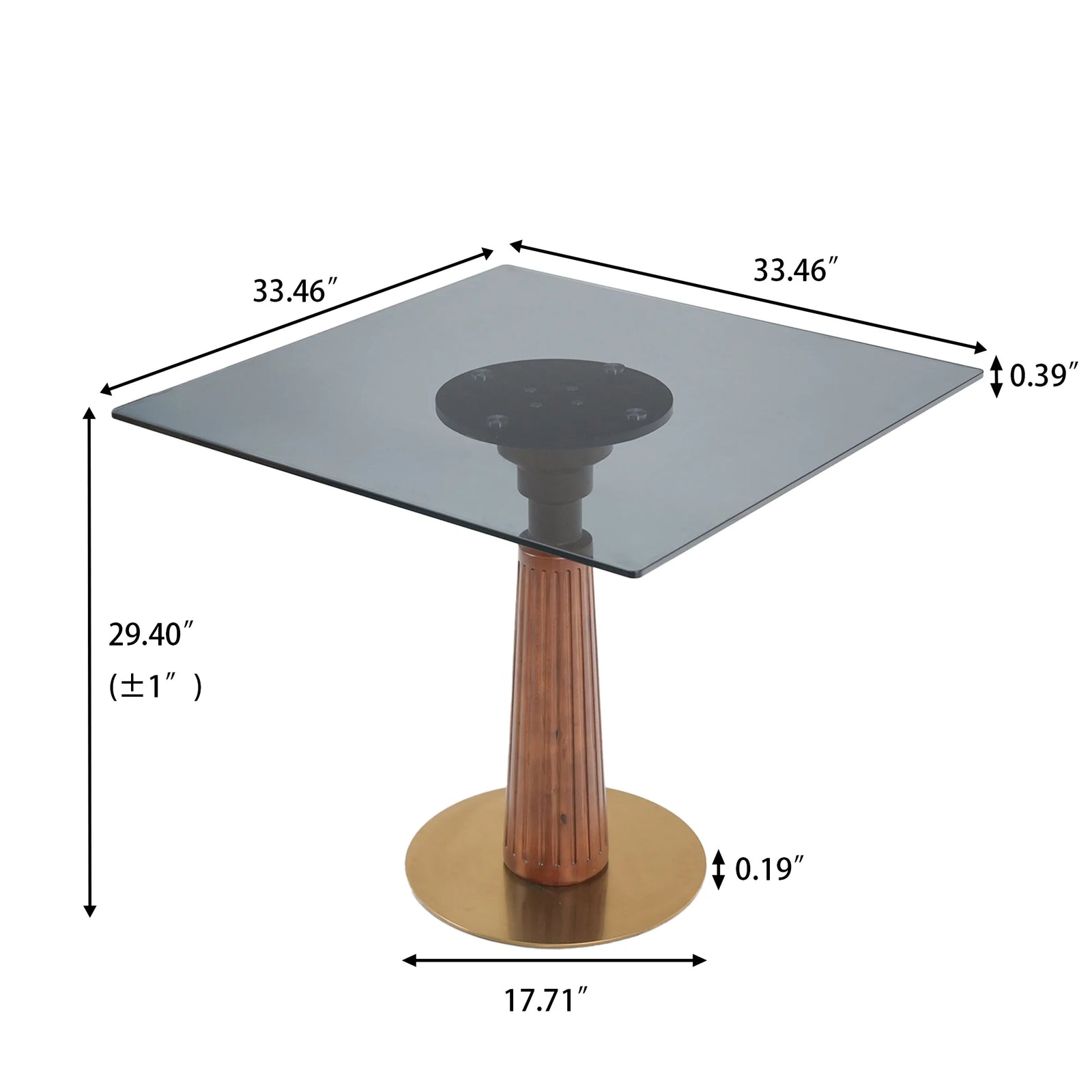 Mesa de bistró Oro Glass | Cuadrada gris de 86 cm con base de madera