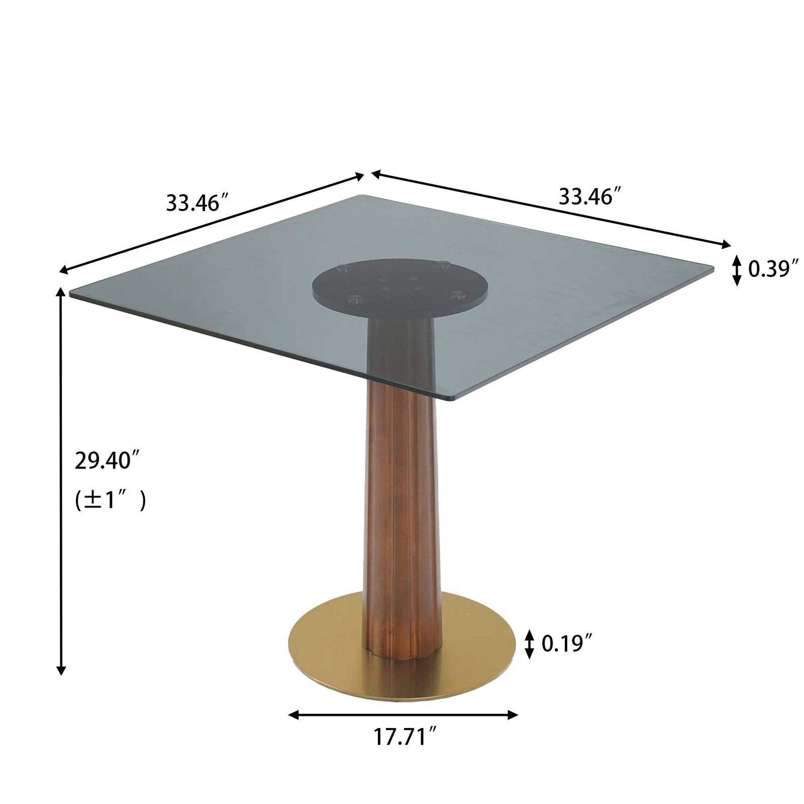 Mesa de bistró Oro Glass | Cuadrada gris de 86 cm con base de madera