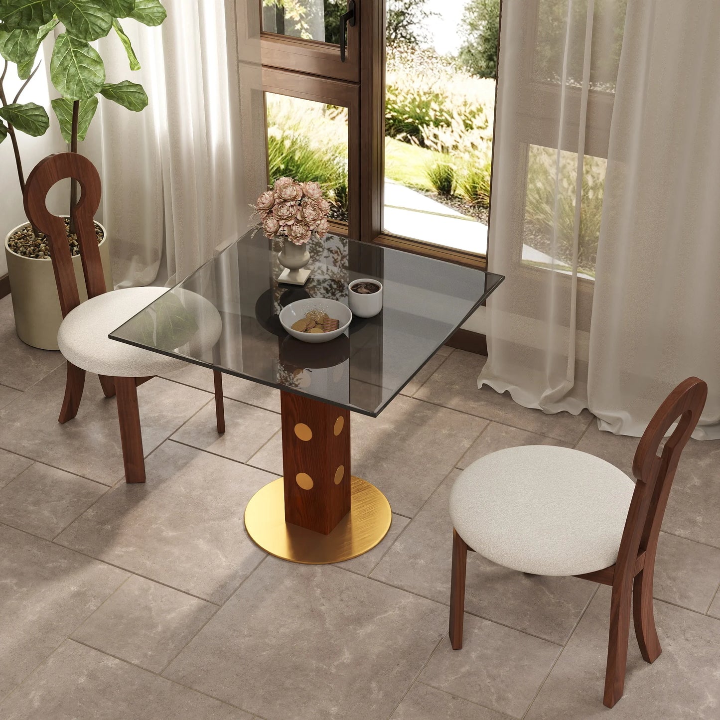 Oro Glass Bistro Table | 34" Gray Square With Wood Base