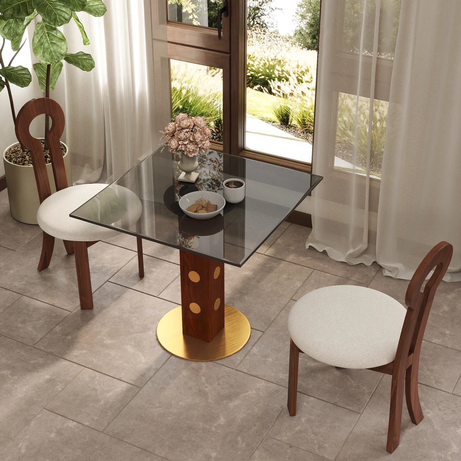 Mesa de bistró Oro Glass | Cuadrada gris de 86 cm con base de madera
