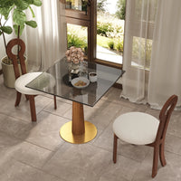 Oro Glass Bistro Table | 34" Gray Square With Wood Base